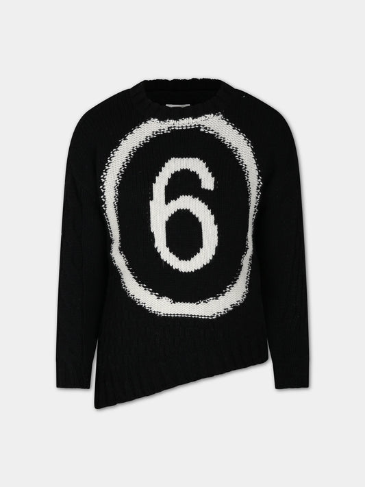 Maglione nero per bambini con logo,Mm6 Maison Margiela,M60476 MM01T MM6K18U M6900