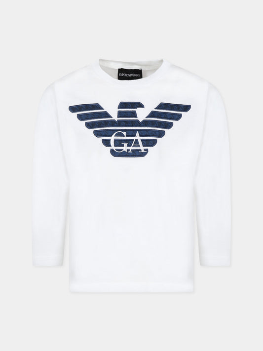 T-shirt bianca per bambino con aquilotto e logo,Armani Junior,6R4TJ3 1JPZZ 0121