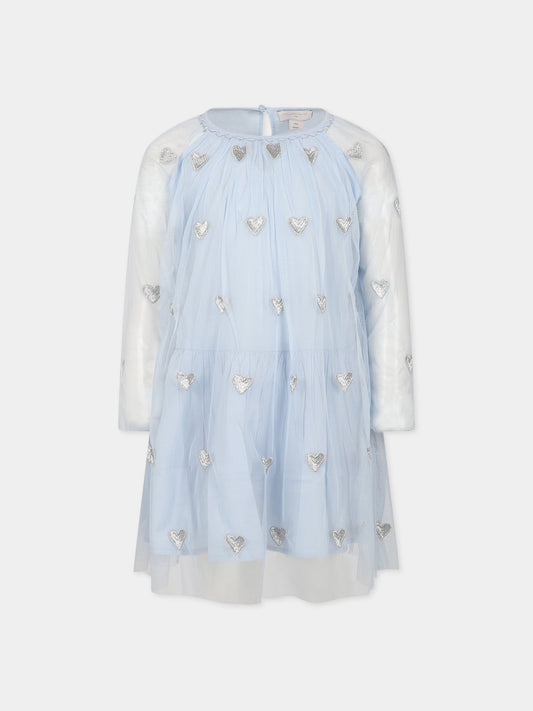 Vestito celeste per bambina con cuori,Stella Mccartney Kids,TT1A90 Z1309 602EM