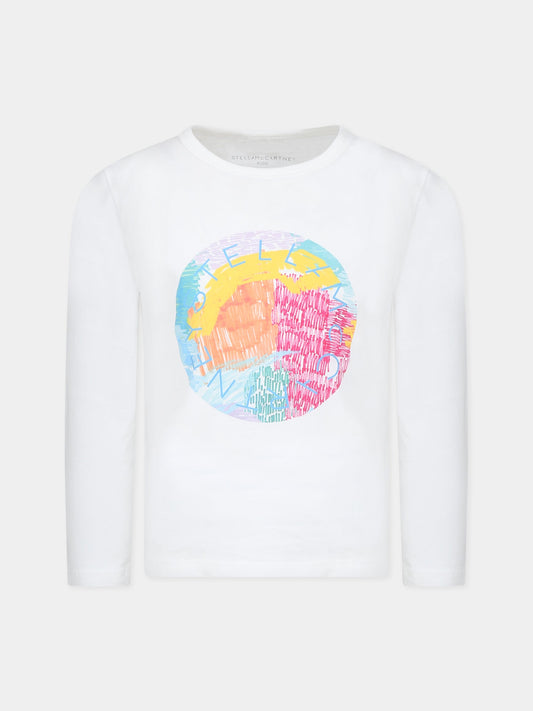 T-shirt bianca per bambina con logo e stampa,Stella Mccartney Kids,TT8D40 Z0434 101