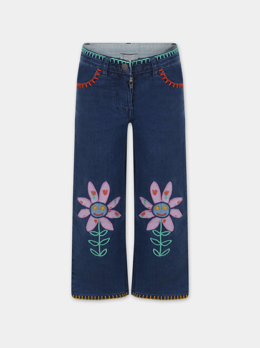 Jeans blu per bambina con fiori,Stella Mccartney Kids,TT6C60 Z0153 618