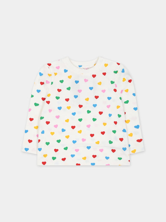 T-shirt bianca per neonata con stampa cuori,Stella Mccartney Kids,TT8000 Z1344 101MC