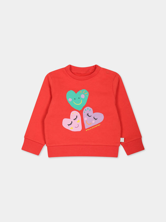 Felpa rossa per neonata con cuori e logo,Stella Mccartney Kids,TT4050 Z0447 412