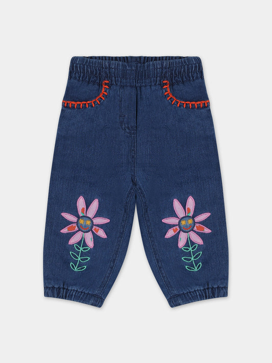 Jeans blu per neonata con fiori,Stella Mccartney Kids,TT6040 Z1267 618