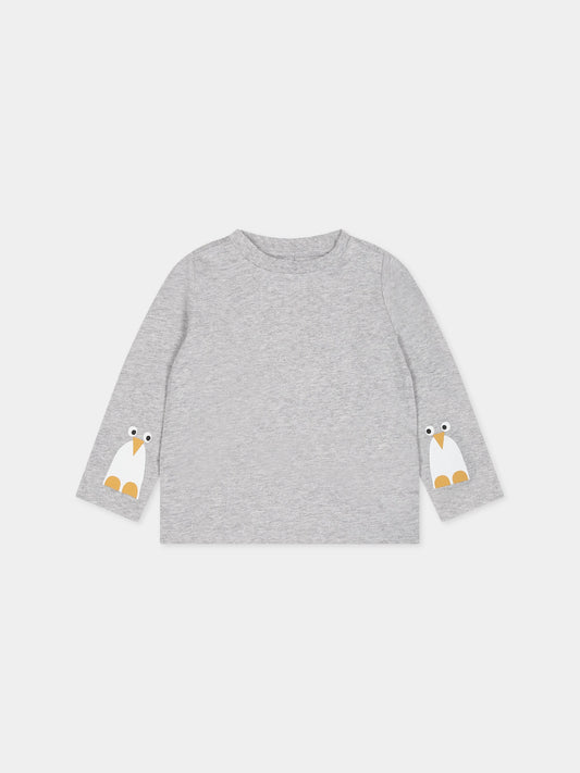T-shirt grigia per neonato con logo e stampa,Stella Mccartney Kids,TT8690 Z0434 905