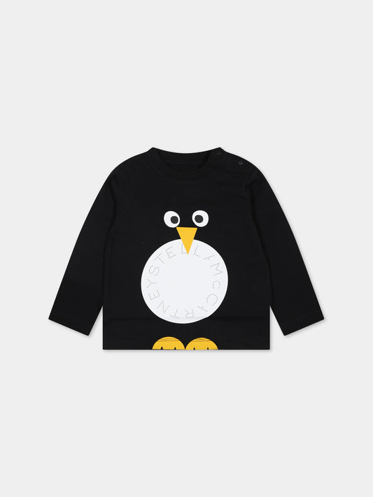 T-shirt nera per neonato con logo e stampa,Stella Mccartney Kids,TT8680 Z0434 930