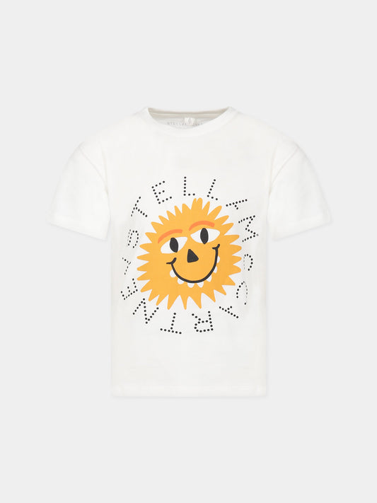 T-shirt bianca per bambino con stampa e logo,Stella Mccartney Kids,TT8S01 Z0434 101