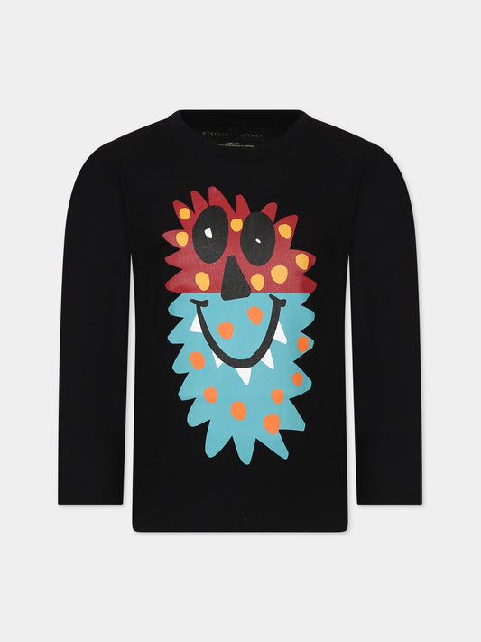 T-shirt nera per bambino con stampa e logo,Stella Mccartney Kids,TT8S90 Z0434 930