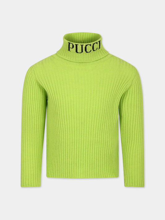 Dolcevita verde per bambina con logo,Emilio Pucci Junior,PT9A60 W0023 784