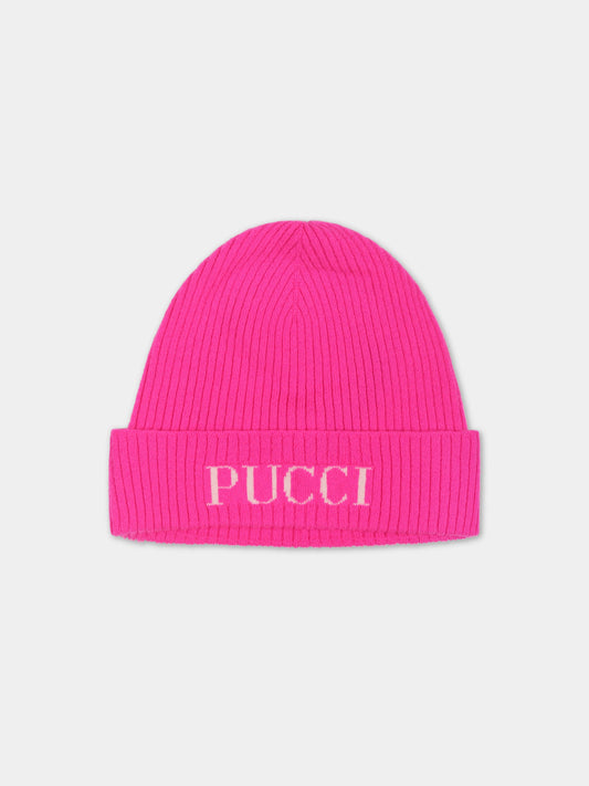 Berretto fucsia per bambina con logo,Emilio Pucci Junior,PT0B47 W0023 590