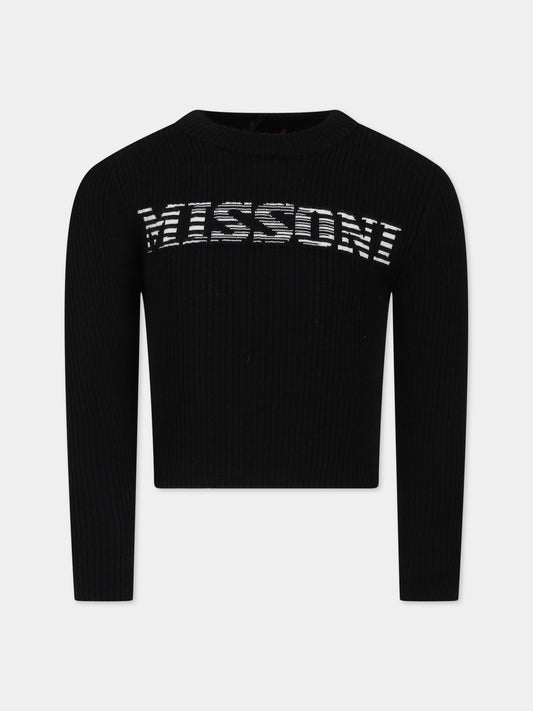 Maglione nero per bambina con logo,Missoni,MT9A60 W0012 930BC