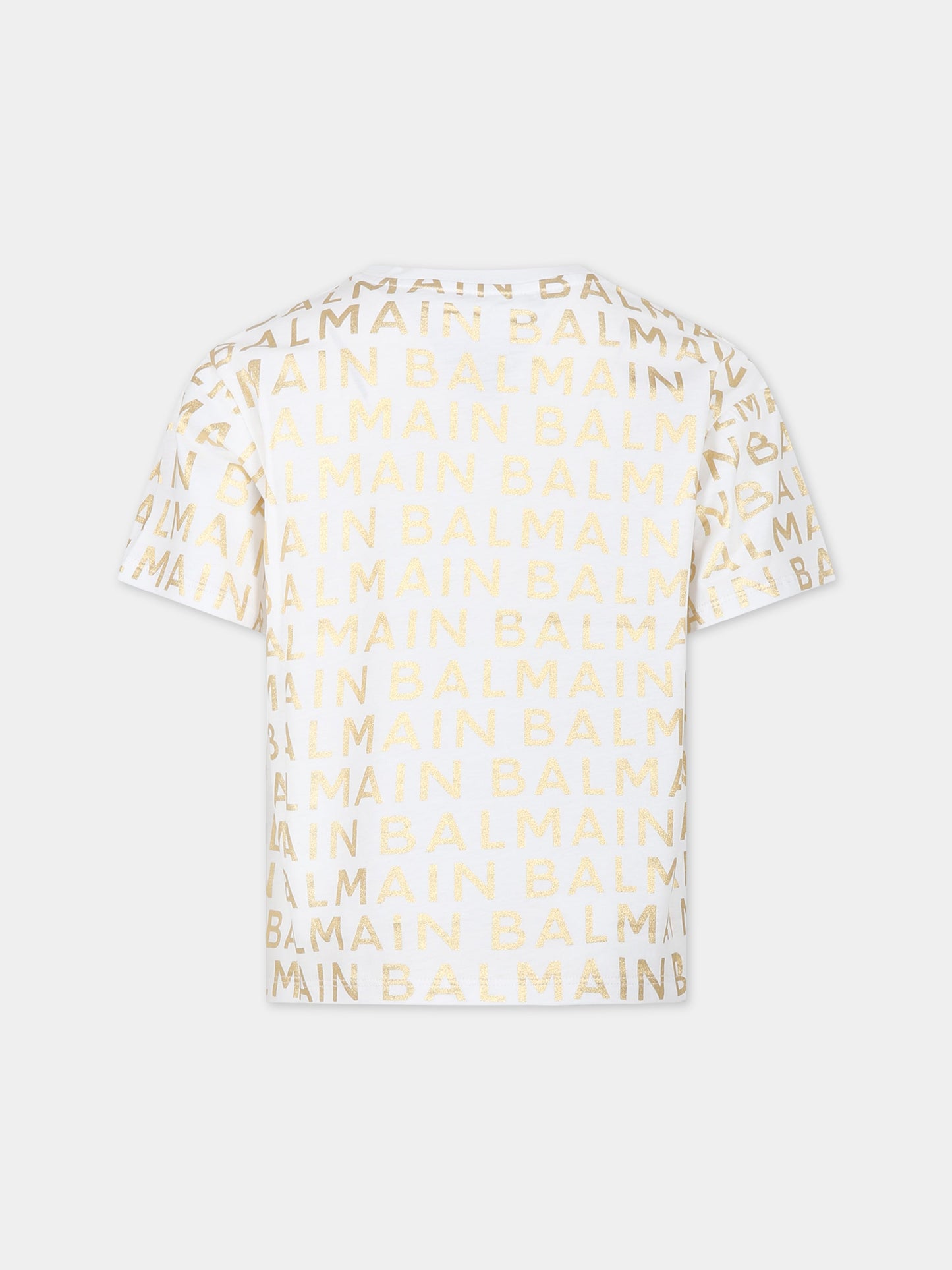 T-shirt bianca per bambina con logo,Balmain Kids,BT8Q21 Z1523 100OR