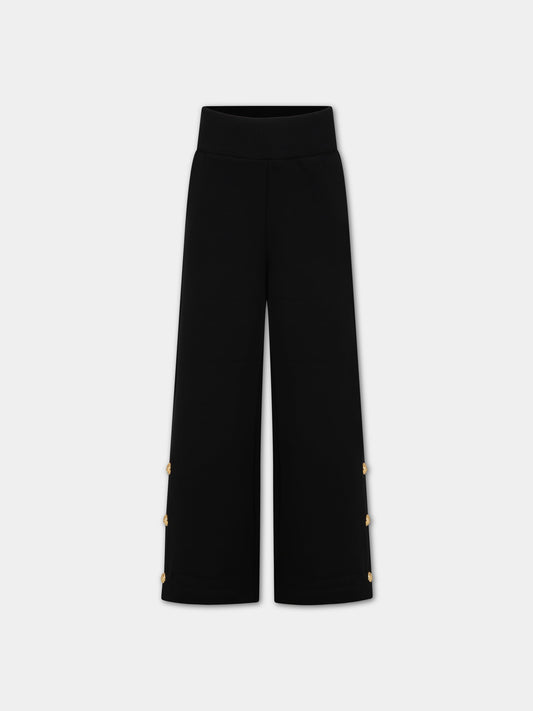 Pantaloni neri per bambina con iconici bottoni,Balmain Kids,BT6A80 Z0081 930
