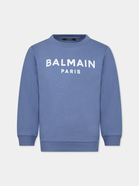 Felpa blu per bambini con logo,Balmain Kids,BT4Q80 Z0114 668