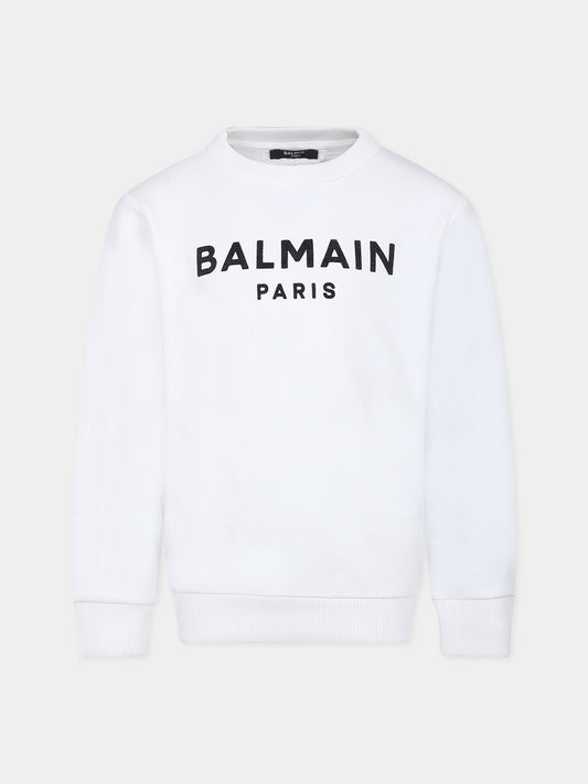 Felpa bianca per bambini con logo,Balmain Kids,BT4Q80 Z0114 100NE