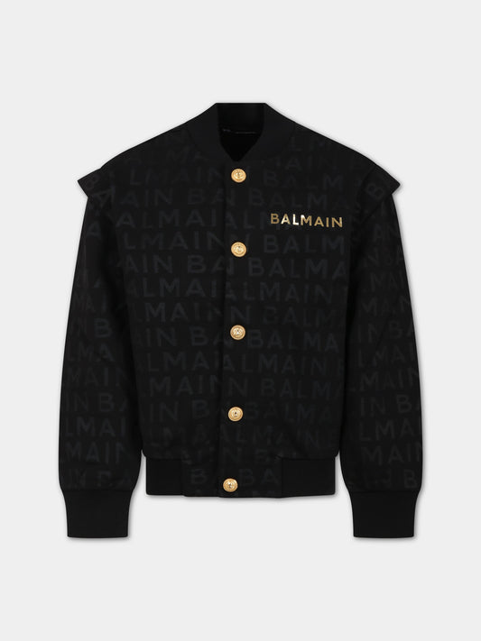 Bomber nero per bambini con logo,Balmain Kids,BT4Q00 Z1524 930NE