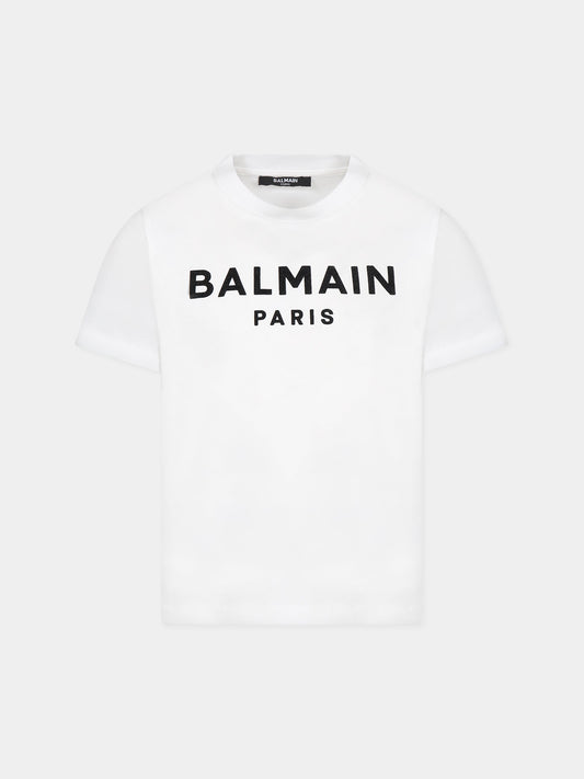 T-shirt bianca per bambini con logo,Balmain Kids,BT8Q71 Z0116 100NE