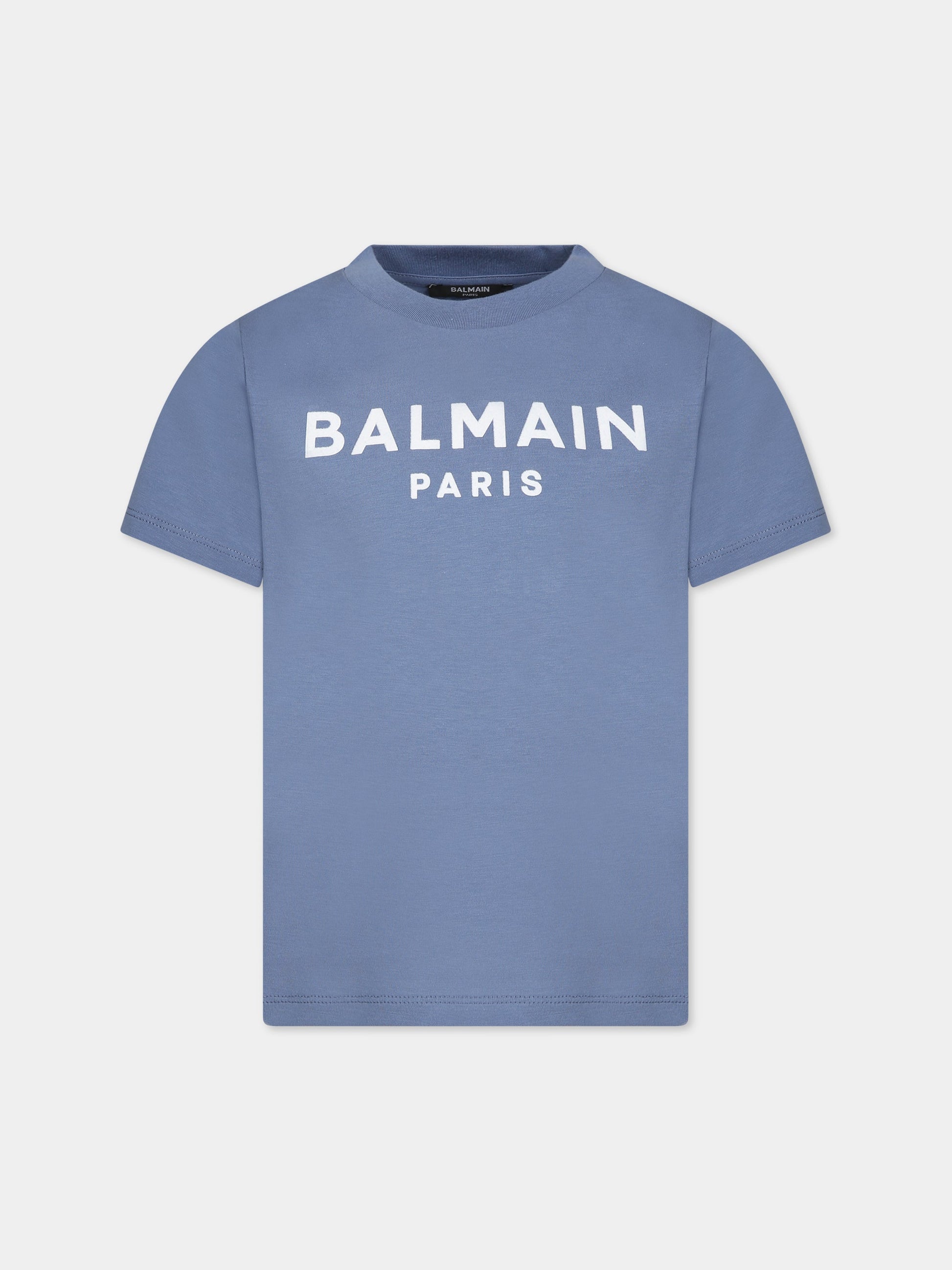 T-shirt blu per bambini con logo,Balmain Kids,BT8Q71 Z0116 668