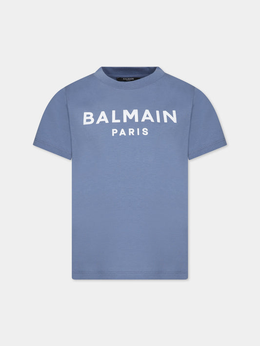T-shirt blu per bambini con logo,Balmain Kids,BT8Q71 Z0116 668