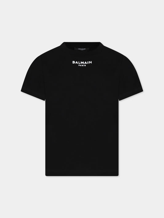 T-shirt nera per bambini con logo,Balmain Kids,BT8P11 Z0116 930BC