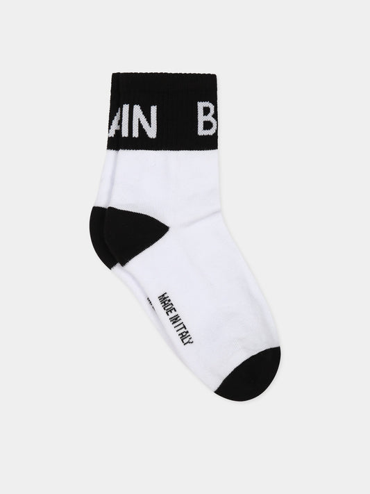 Calze bianche per bambini con logo,Balmain Kids,BT0Q10 Z0553 100NE