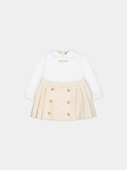 Vestito avorio per neonata con logo,Balmain Kids,BT1120 E0118 102BC