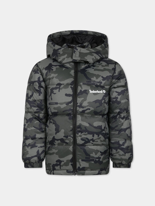 Piumino verde per bambino con logo,Timberland,T26595 655