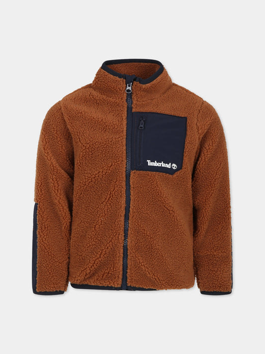 Felpa marrone per bambino con logo,Timberland,T25U43 348