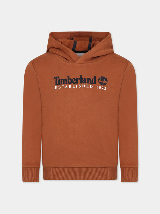 Felpa marrone per bambino con logo,Timberland,T25U56 348