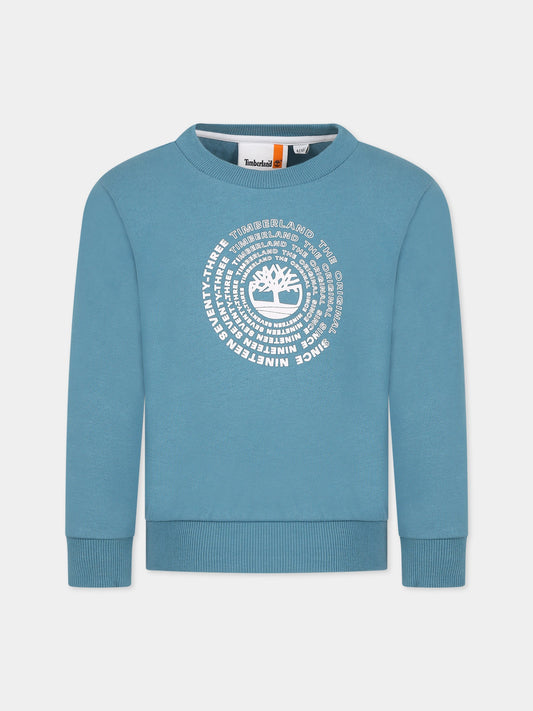 Felpa azzurra per bambino con stampa logo,Timberland,T25U55 875