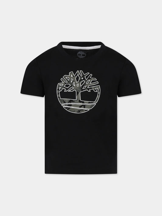 T-shirt nera per bambino con logo,Timberland,T25U25 09B
