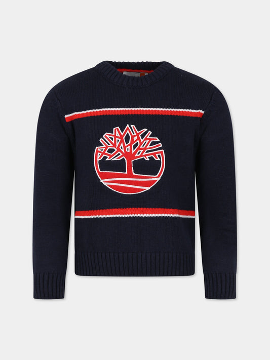 Maglione blu per bambino con logo iconico,Timberland,T25U50 857