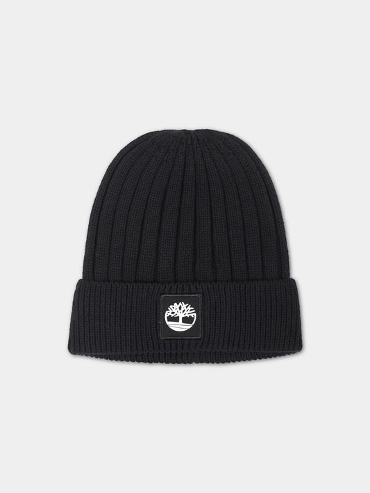Berretto nero per bambino con albero,Timberland,T21387 09B
