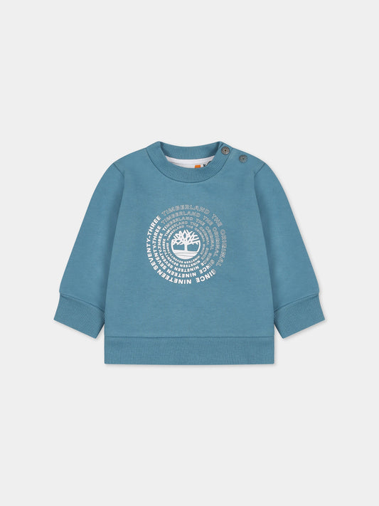 Felpa azzurra per neonato con stampa logo,Timberland,T60008 875