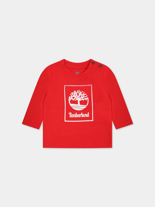 T-shirt rossa per neonato con stampa logo,Timberland,T60018 988