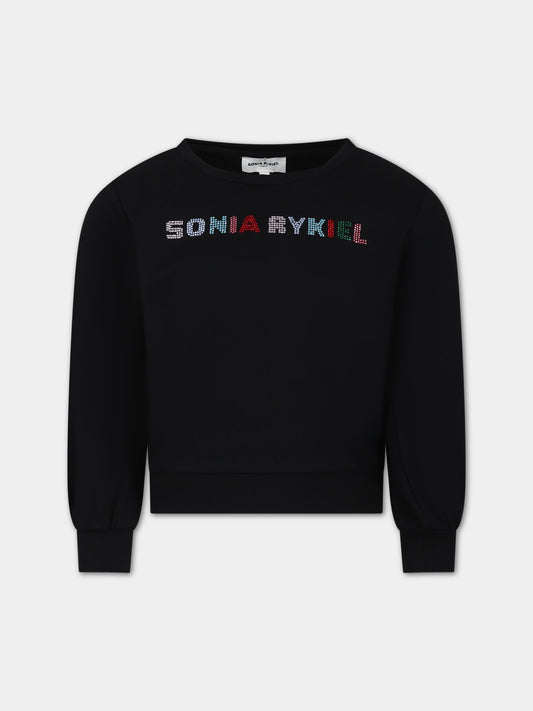Felpa nera per bambina con logo,Sonia Rykiel Paris,A15044 09B