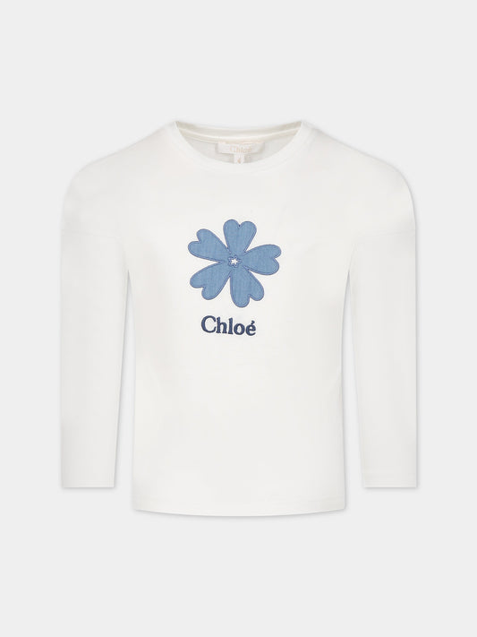 T-shirt bianca per bambina con logo,Chloé Kids,C15E30 117