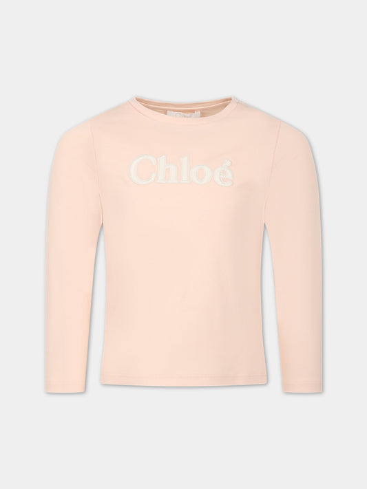 T-shirt rosa per bambina con logo,Chloé Kids,C15E26 45K