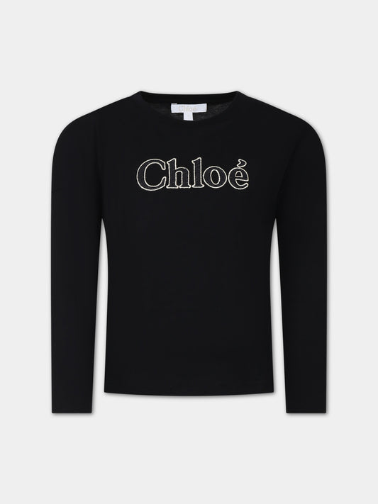 T-shirt nera per bambina con logo,Chloé Kids,C15E32 09B