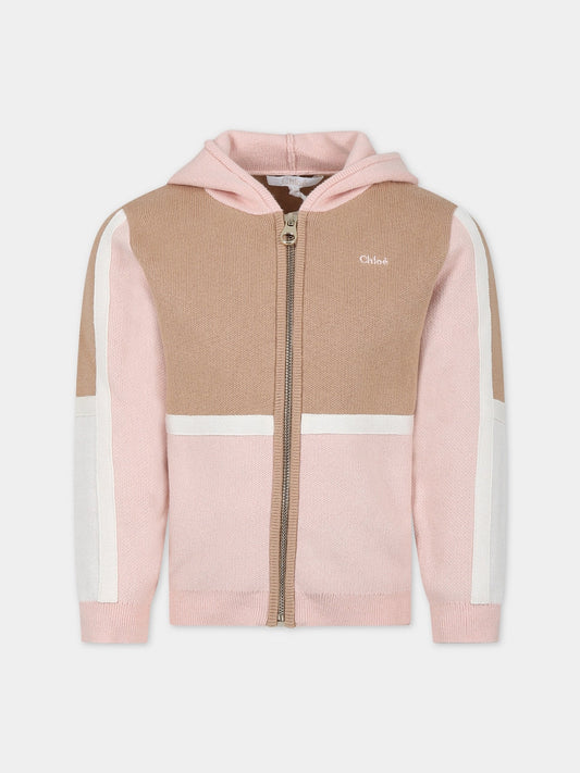 Cardigan beige per bambina con logo,Chloé Kids,C15E14 231