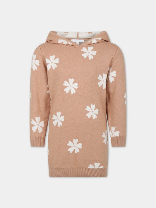 Vestito beige per bambina con fiori,Chloé Kids,C12942 231