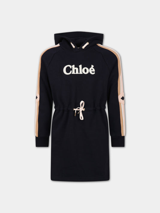 Vestito casual blu per bambina con logo,Chloé Kids,C12941 859