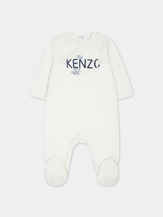 Tutina bianca per neonato con logo e stampa,Kenzo Kids,K97058 12P