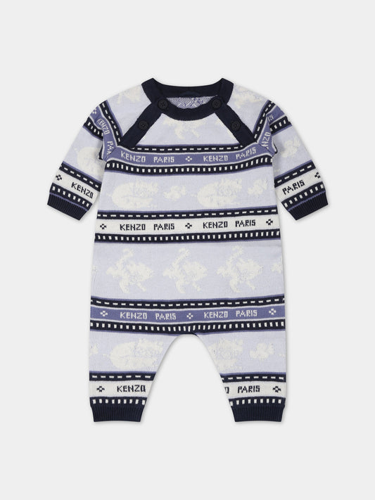 Tutina celeste per neonato con logo e animali,Kenzo Kids,K94110 771