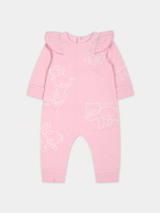 Tutina rosa per neonata con stampa,Kenzo Kids,K94106 456