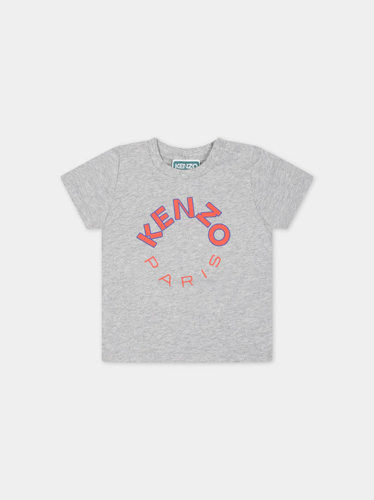T-shirt grigia per neonati con logo,Kenzo Kids,K05527 A41