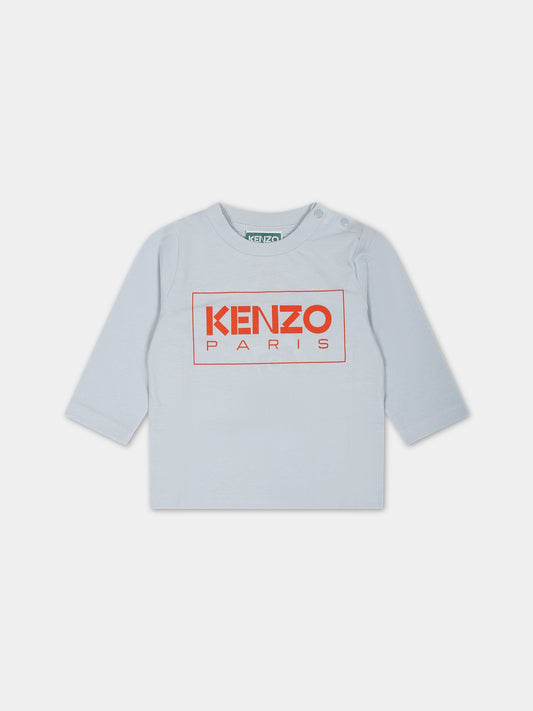 T-shirt celeste per neonato con logo,Kenzo Kids,K05529 794