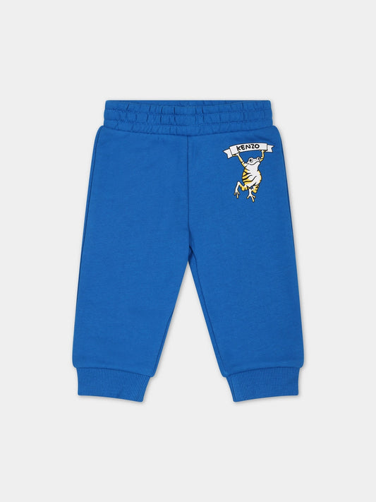 Pantaloni azzurri per neonato con logo e stampa,Kenzo Kids,K04242 83A