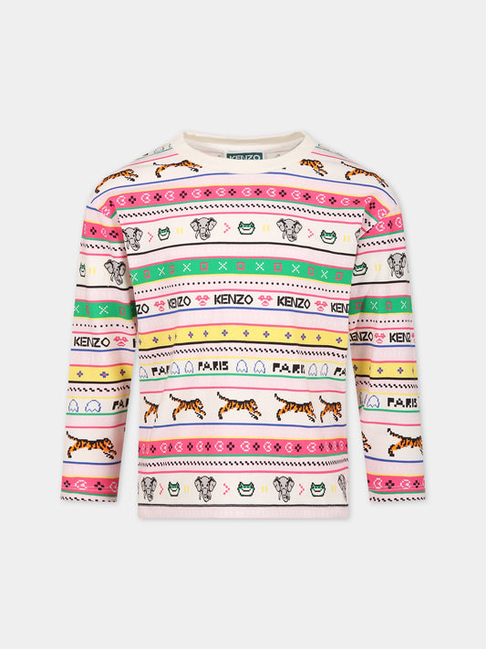 T-shirt bianca per bambina con logo,Kenzo Kids,K15717 121