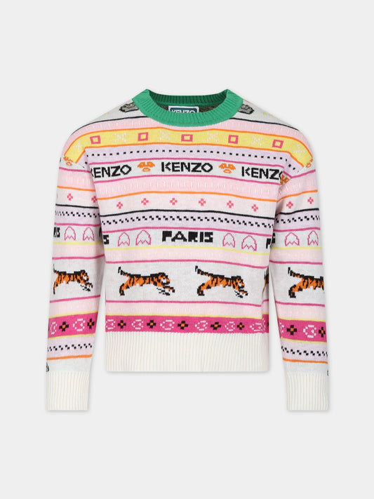 Maglione multicolor per bambina con logo,Kenzo Kids,K15683 121